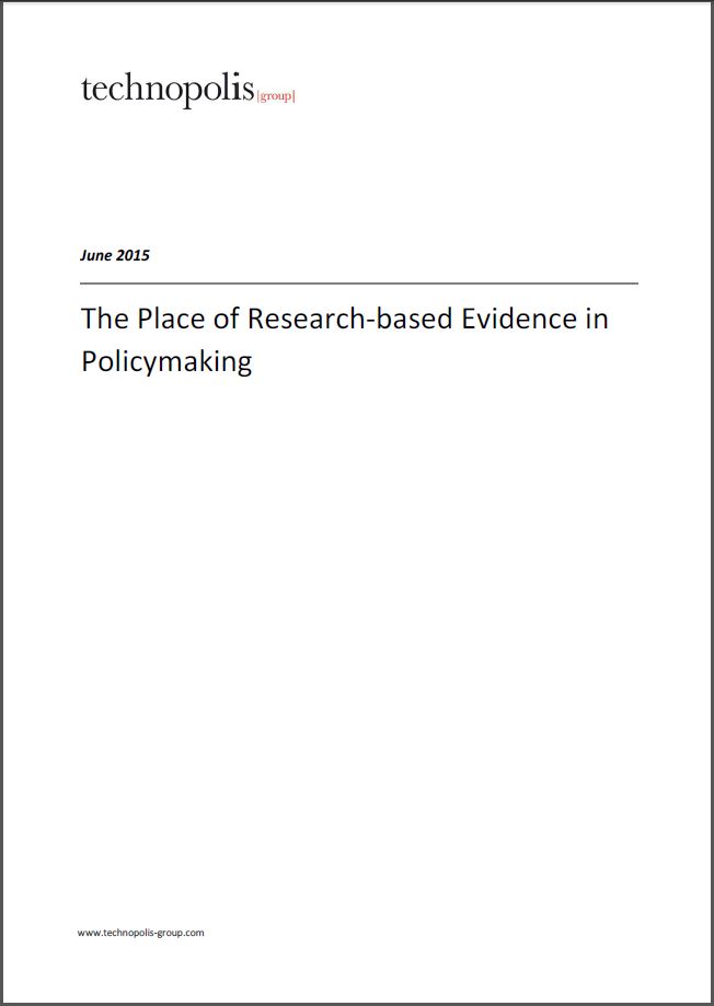 Rapport om brugen af forskningsbaseret viden i politikudvikling i udvalgte lande gennemført af Technopolis for Danmarks Forsknings- og Innovationspolitiske Råd.